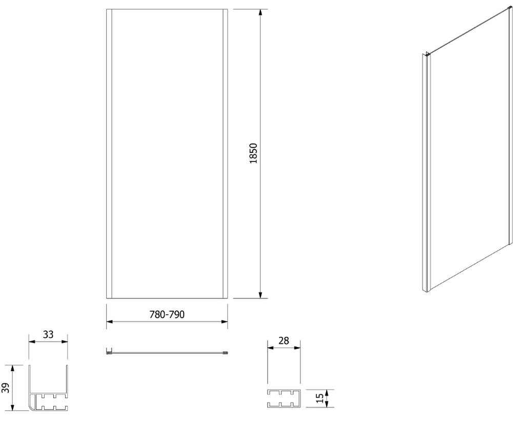 Aqualine Amadeo zijwand voor douchecabine 80x185cm wit