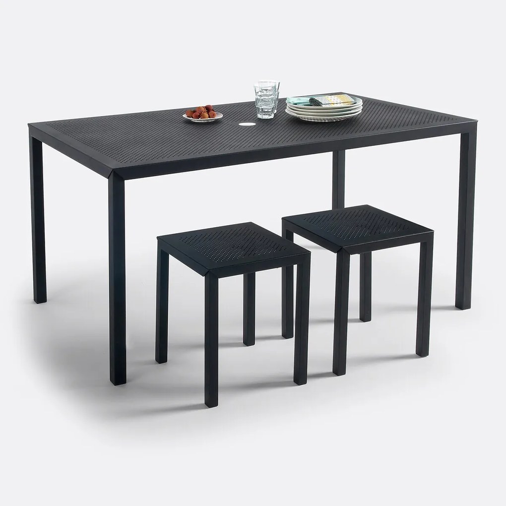 Rechthoekige tuintafel in geperforeerd staal metaal, Choe