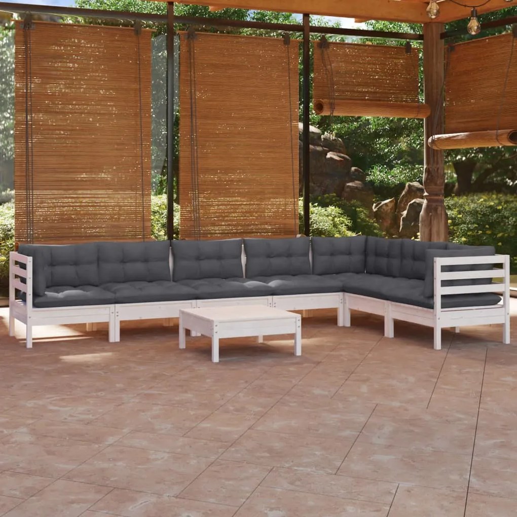 vidaXL 8-delige Loungeset met kussens massief grenenhout wit