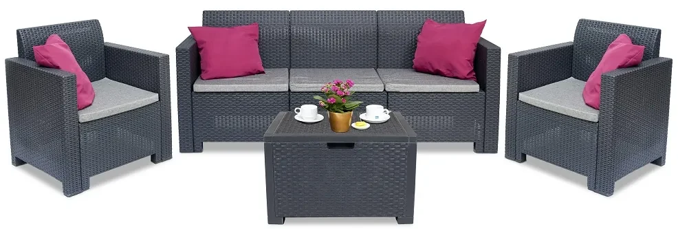 Meubelset van kunststof rotan met 3-zitsbank Nebraska Coffee Box 5 antraciet Bica met box
