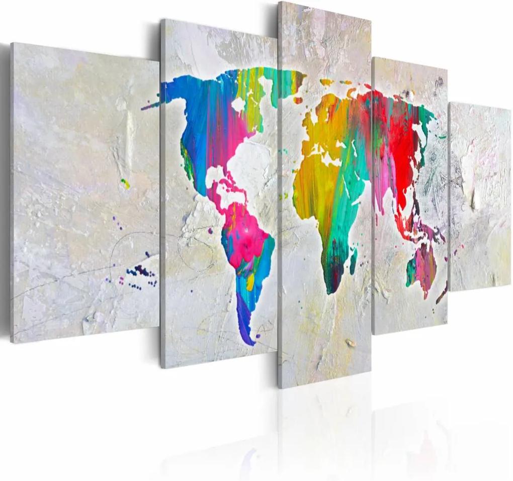 Schilderij - Energie van de aarde, wereldkaart , multi kleur , 5 luik