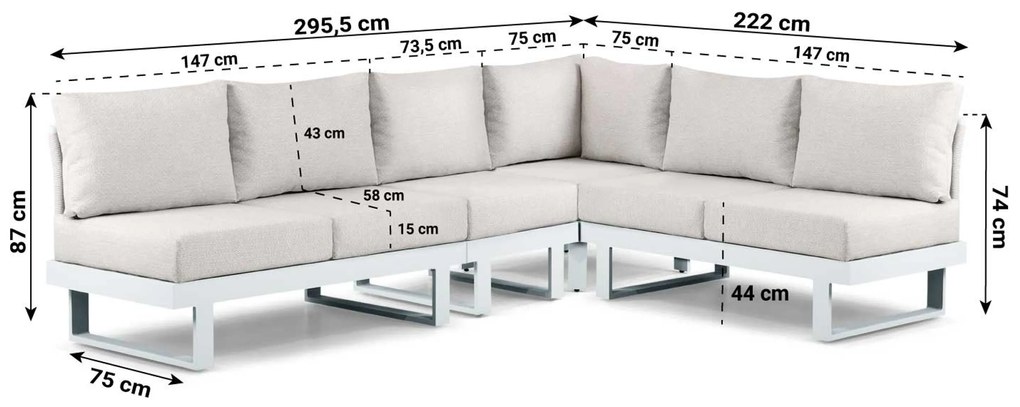 Hoek loungeset 6 personen Aluminium Wit  Lifestyle Garden Furniture Lorenzo