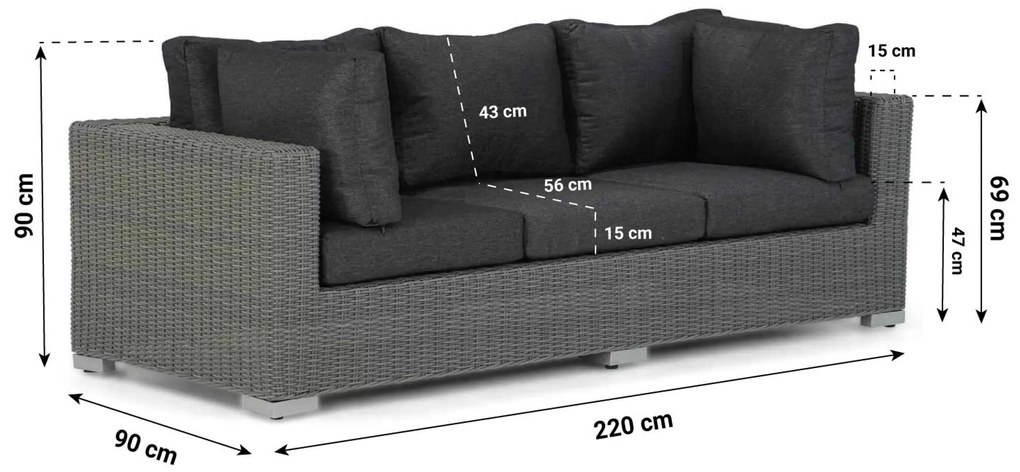 Stoel en Bank Loungeset 5 personen Wicker Grijs Garden Collections Toronto/Brighton