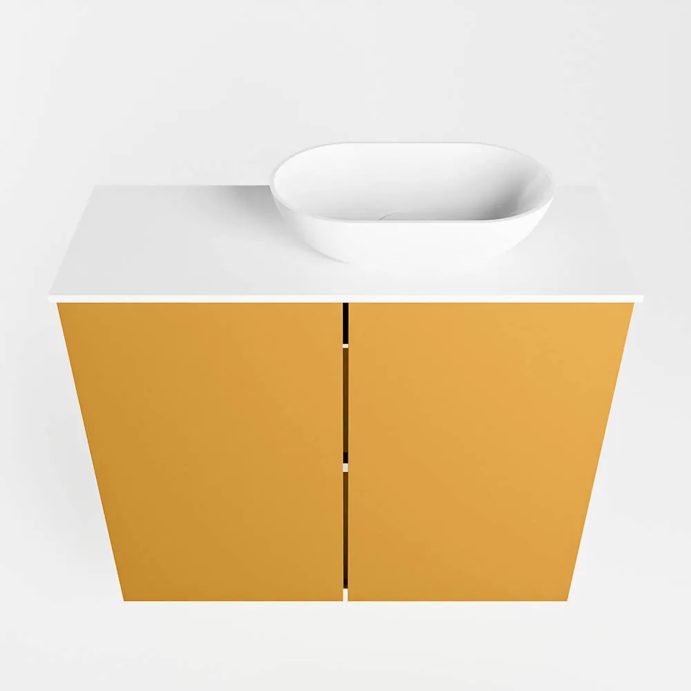 Mondiaz Fowy toiletmeubel 60cm ocher met witte waskom rechts zonder kraangat