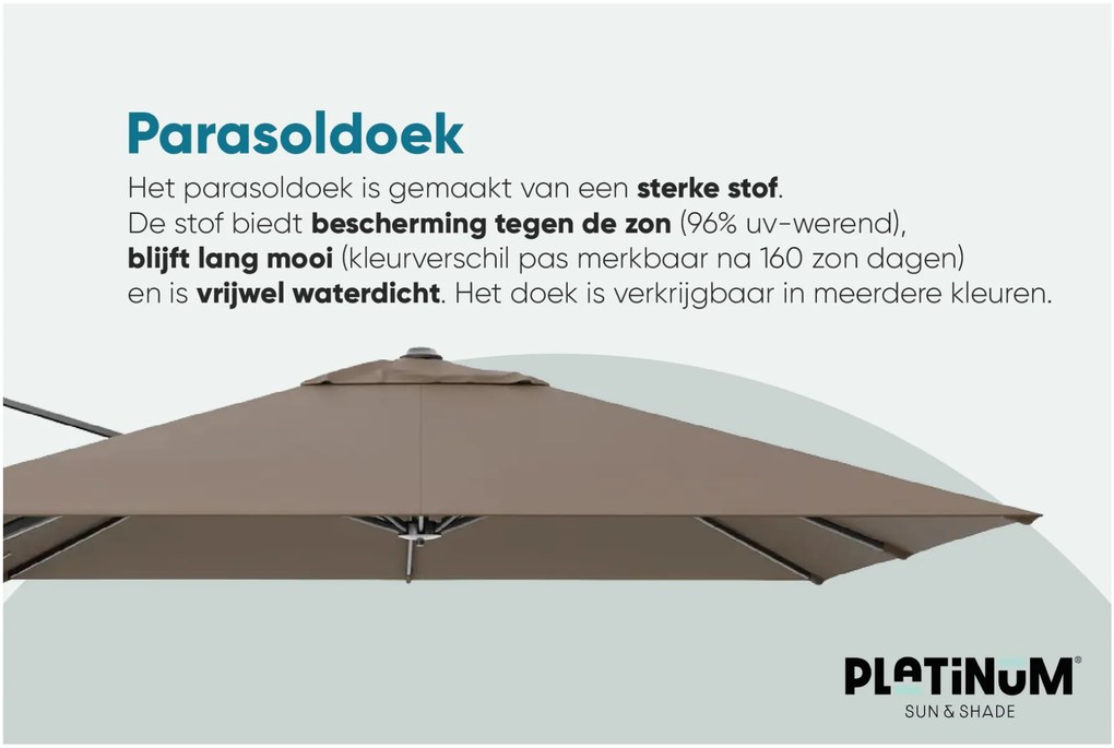 Platinum Voyager zweefparasol T2 2,7x2,7 m. - Taupe met voet en hoes