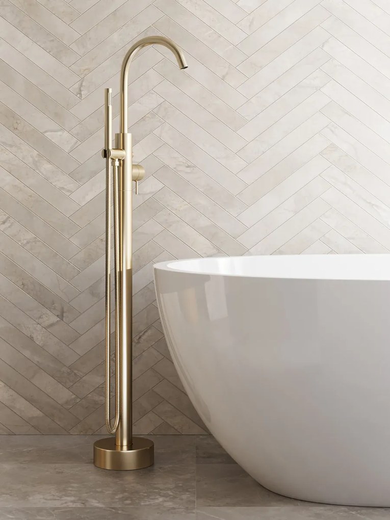 Saniclear Brass Curved vrijstaande badkraan geborsteld messing - mat goud