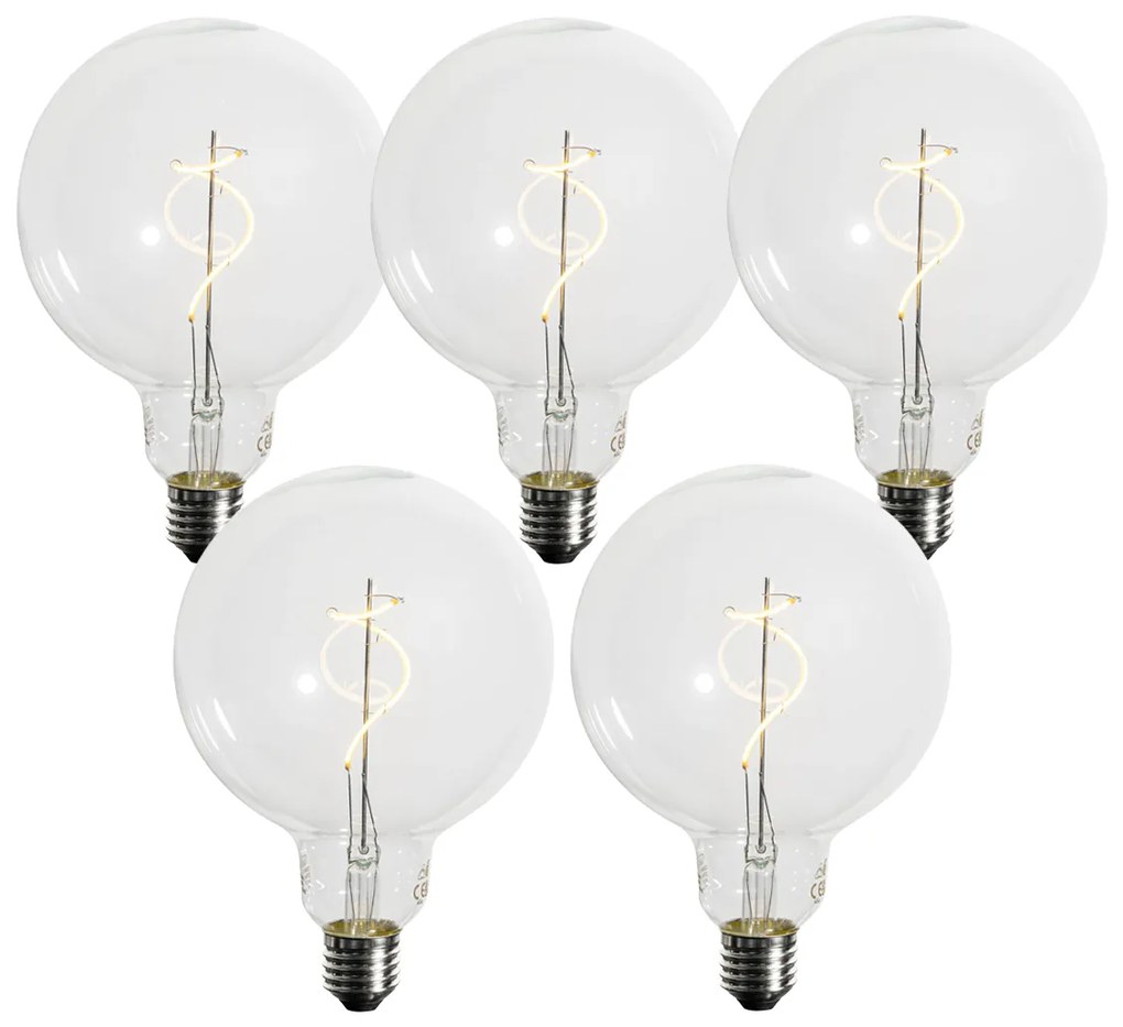 Set van 5 E27 dimbare LED lampen spiraal filament G125 4W 270 lm 2700K