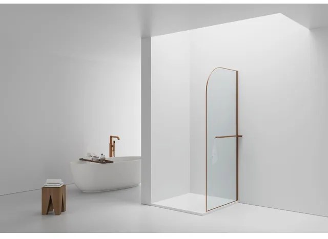 Aloni Douchewand - 100x200cm - afgeronde hoeken - veiligheidsglas - 6mm - handdoekhouder - koper geborsteld DW-100BC