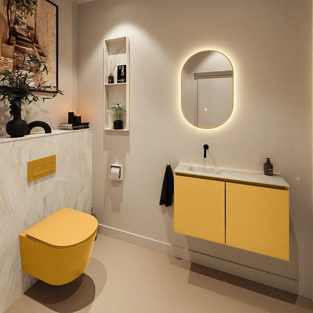 Mondiaz Ture DLux toiletmeubel 80cm ocher met wastafel ostra links zonder kraangat