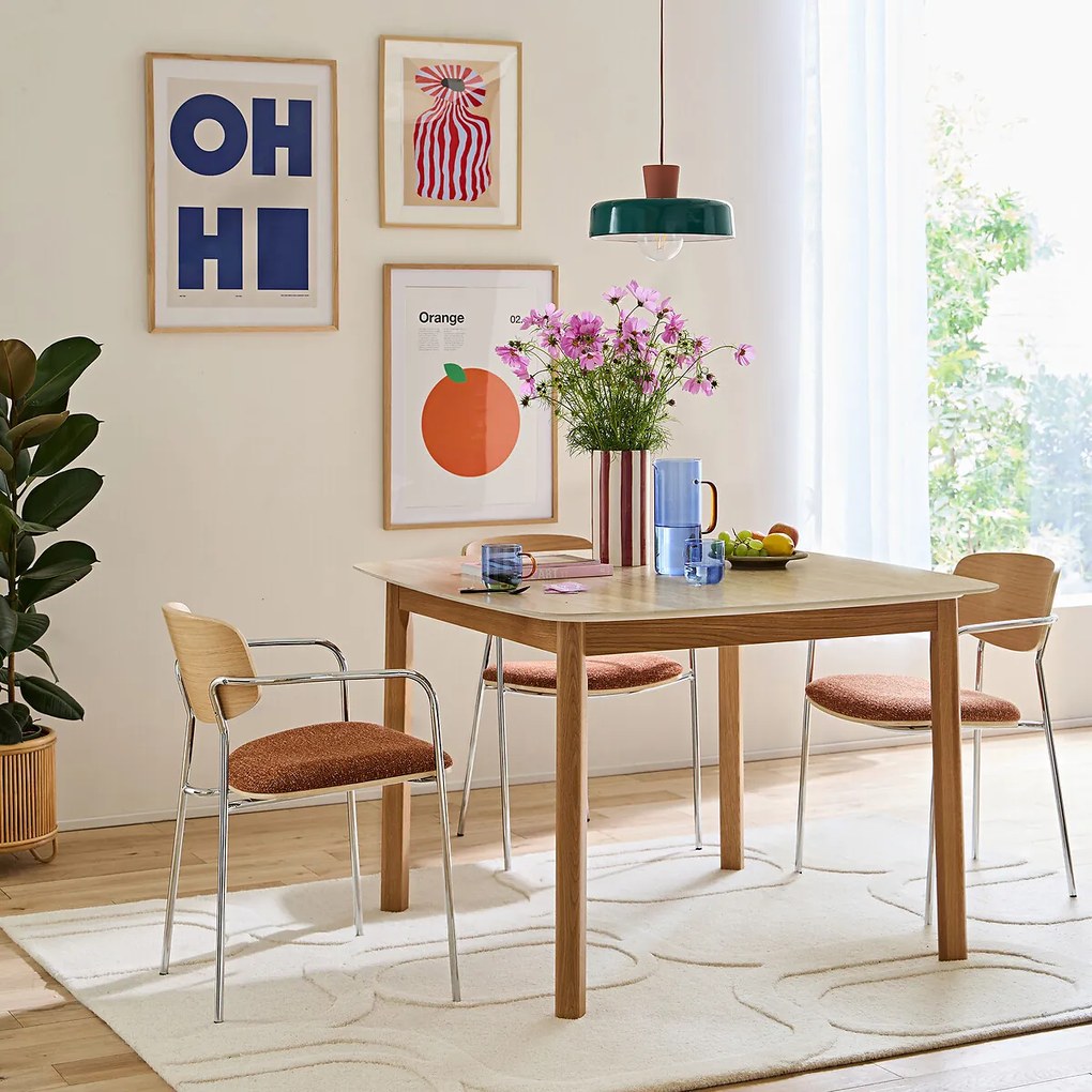 Eettafel, keramiek in travertin en eiken, 4 couverts, SARAUNE