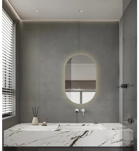 Adema Shine Badkamerspiegel - 50x80cm - Ovaal - horizontale / verticale plaatsing - indirecte LED verlichting - Spiegelverwarming - Infrarood SW11-5080