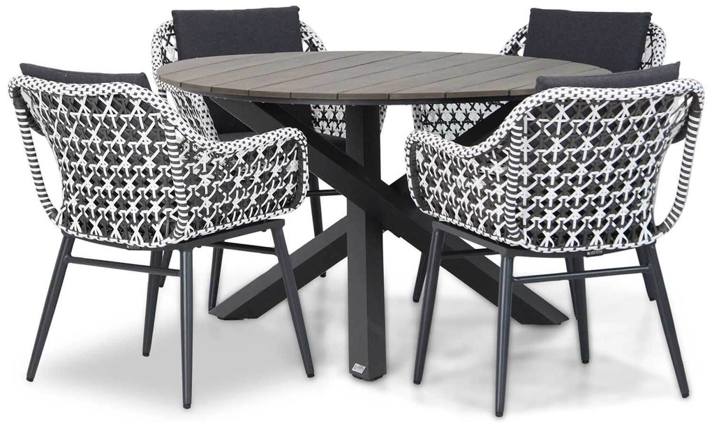 Tuinset Ronde Tuintafel 4 personen 125 cm Wicker Zwart Lifestyle Garden Furniture Dolphin/Ancona