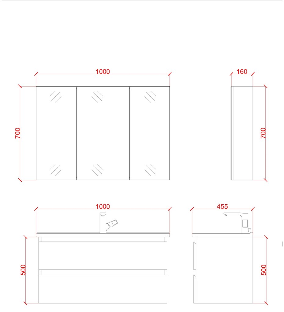 SaniGoods Sally badkamermeubel 100cm mat zwart met keramische wastafel