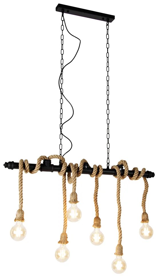 Eettafel / Eetkamer Smart hanglamp zwart 6-lichts incl. Wifi G95 - Plural Industriele / Industrie / Industrial, Landelijk / Rustiek E27 cilinder / rond Binnenverlichting Lamp