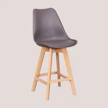 Nordic Hoge Kruk Met Kunstleren Kussen Grijs – Taupe & ↑65 Cm - Sklum