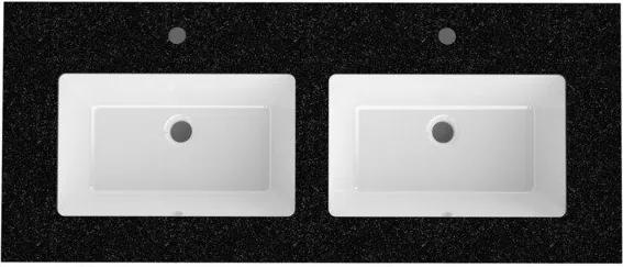 Bruynzeel Miko Keramische wastafel met granieten blad 121x2cmcm 121x51 cm dubbele kom twee kraangaten zwart/wit 224936