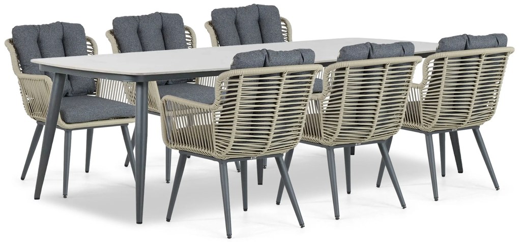 Tuinset 6 personen 240 cm Aluminium/wicker Taupe Coco Custa/Vienna