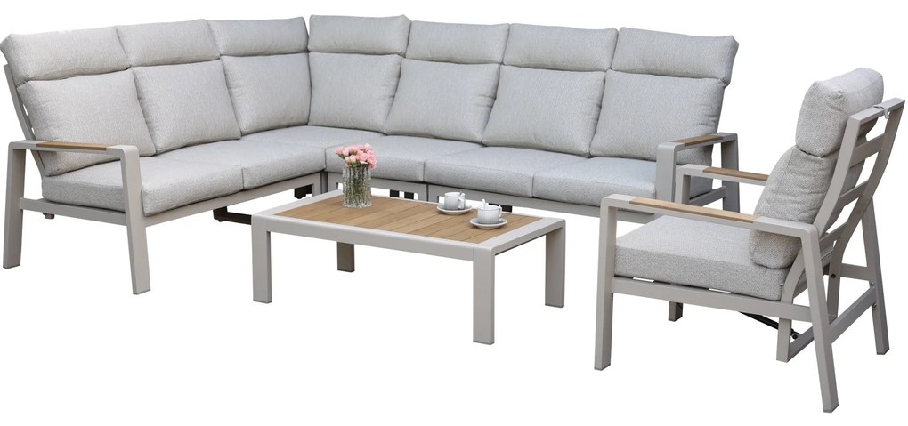 Ripasso hoek loungeset 6 delig aluminium latte zand teak