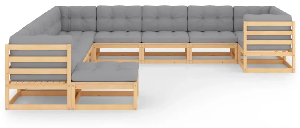 vidaXL 11-delige Loungeset met kussens massief grenenhout