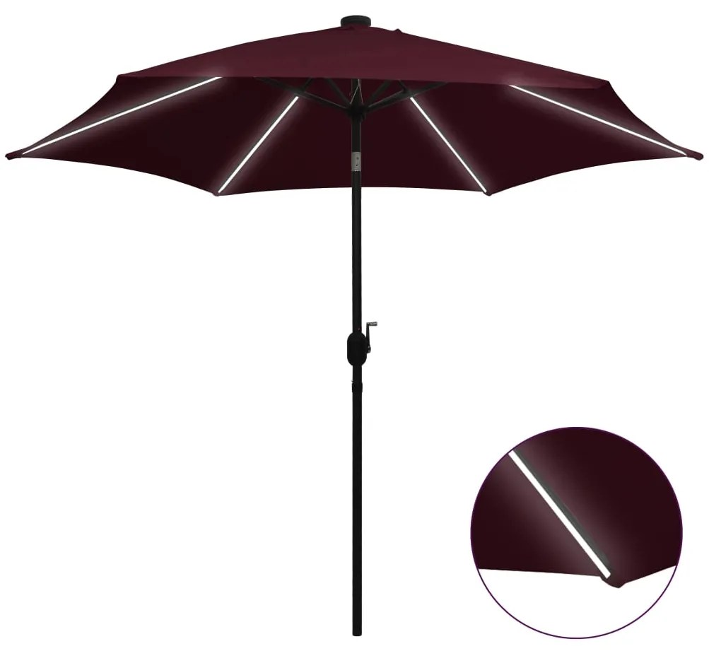 vidaXL Parasol met LED-verlichting aluminium paal 300 cm bordeauxrood