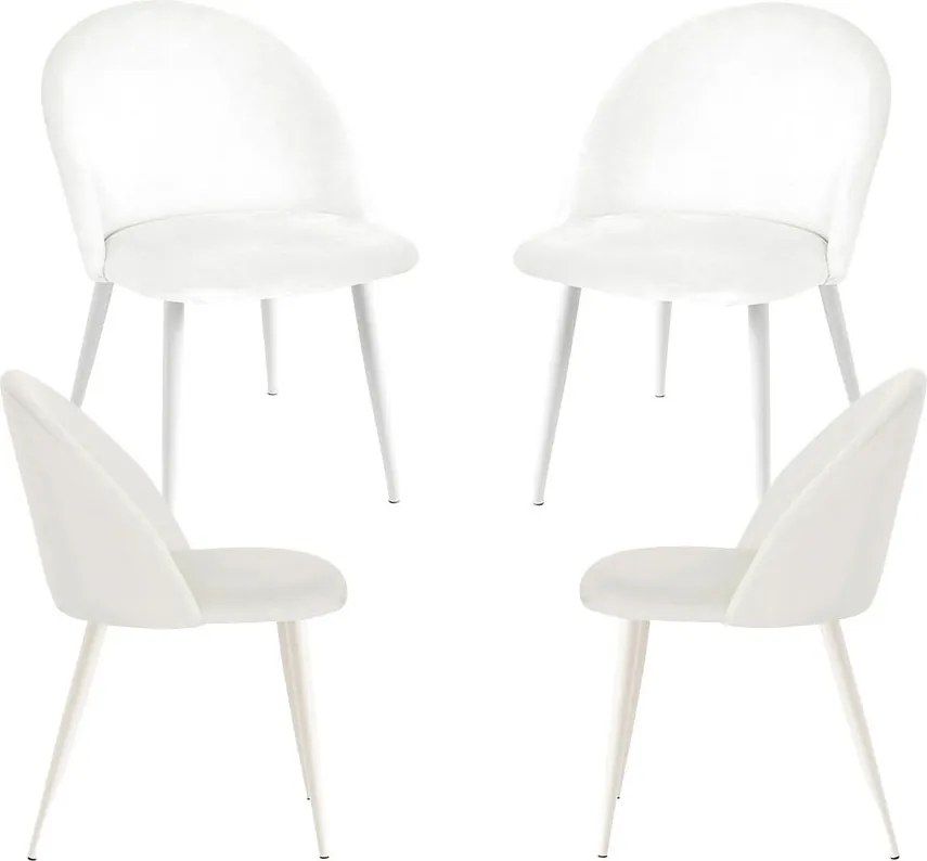 Set 4 White Vint Fluwelen Stoelen