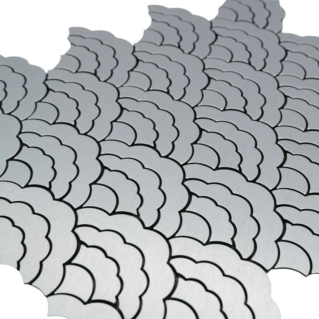Zelfklevende Mozaïektegels Metaal | Waaier Zilver | 26,8×28,1 cm | Keuken, Bad & WC