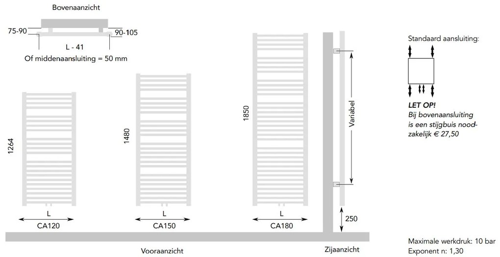 Instamat Calda handdoekradiator 126.4x45cm antraciet metallic 573W