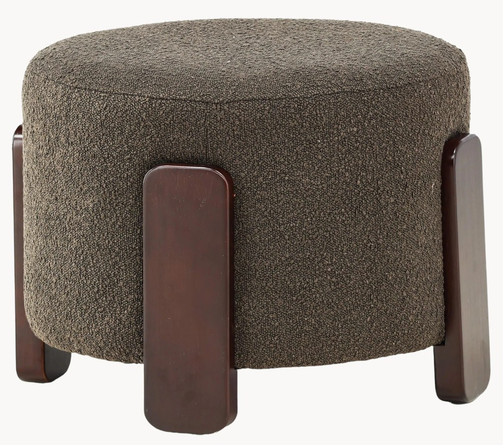 Bouclé beklede poef Coffey met houten poten