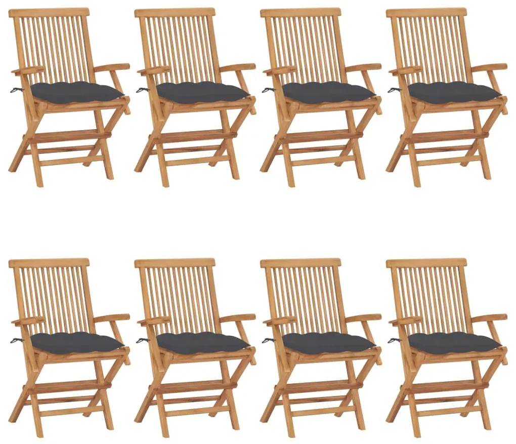 vidaXL Tuinstoelen 8 st met antracietkleurige kussens massief teakhout