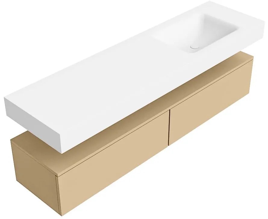 Zaro Alan badmeubel 170cm sand 2 lades met vrijhangende wastafel cloud rechts 1 kraangat talc