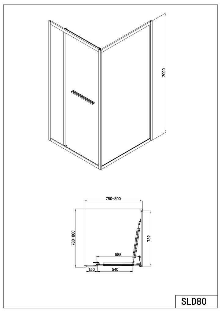 Badstuber Tono douchecabine met schuifdeur 80x80cm zwart mat