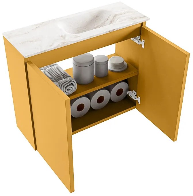 Mondiaz Ture DLux toiletmeubel 60cm ocher met wastafel frappe rechts met kraangat