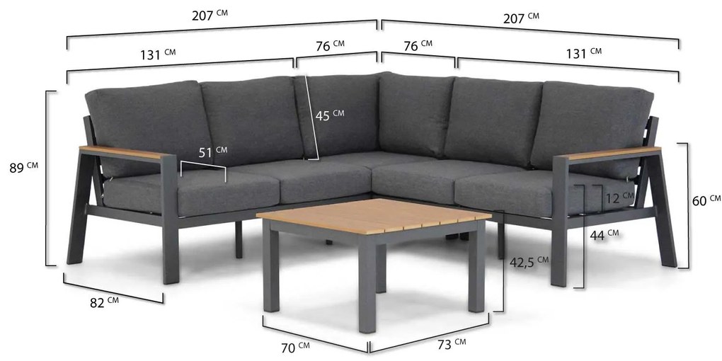 Loungeset 4 personen Aluminium/polywood Grijs  Domani Furniture Pescara