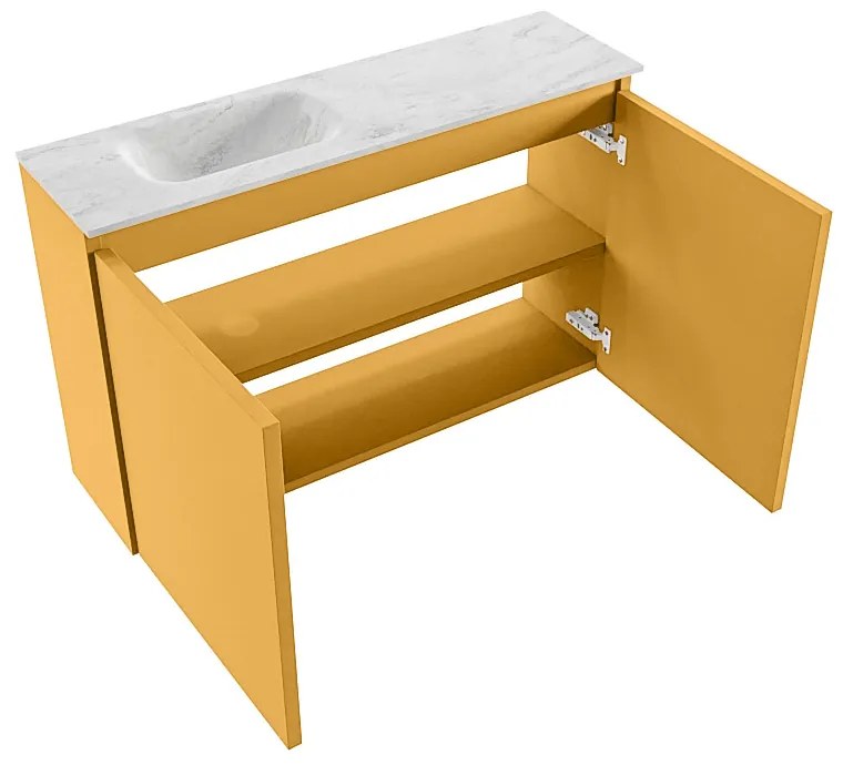 Mondiaz Ture DLux toiletmeubel 80cm ocher met wastafel opalo links zonder kraangat