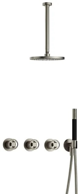 Hotbath Cobber IBSW70 Regendoucheset inbouw - 30cm plafondarm - 20cm ronde hoofddouche - staafhanddouche - Geborsteld nikkel IBSW70GN3
