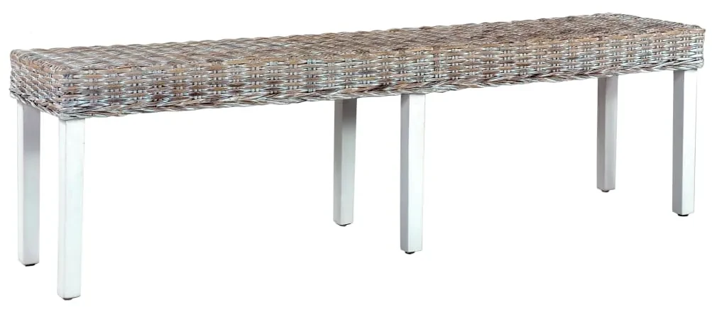 vidaXL Bankje 160 cm natuurlijk kubu rattan en massief mangohout wit