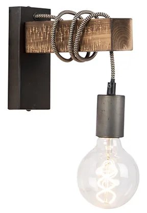 Industriële wandlamp zwart met hout - Gallow