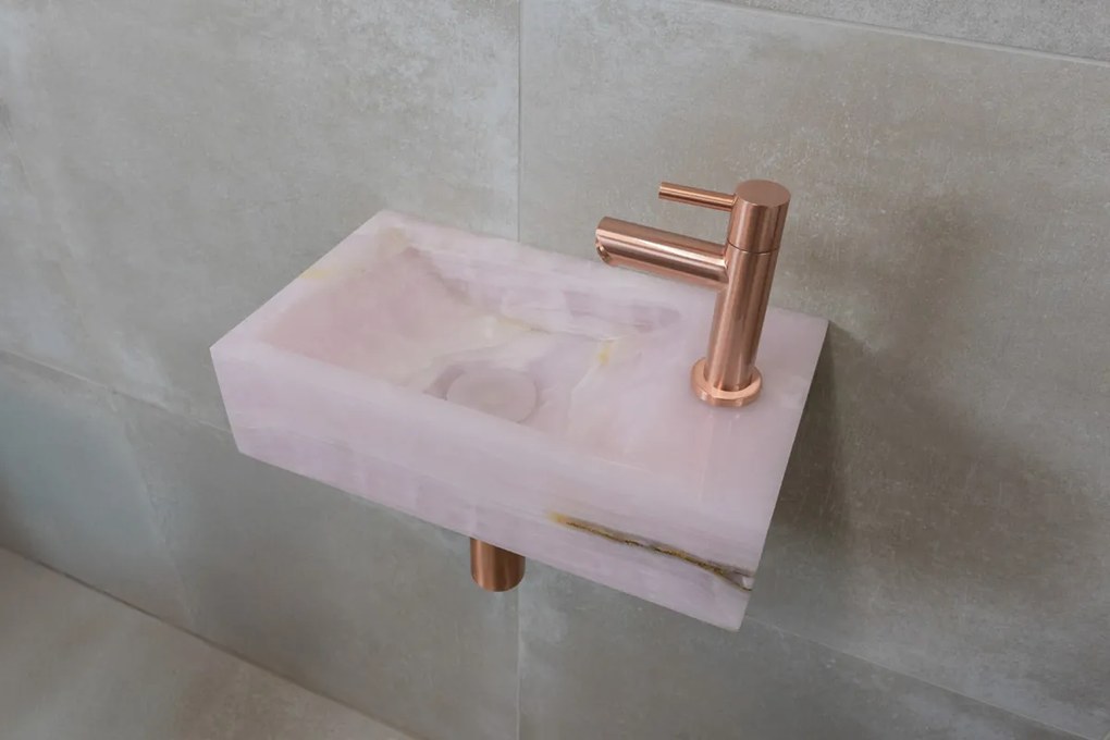 Saniclear Pink Onyx fonteinset met rechte kraan in geborsteld koper