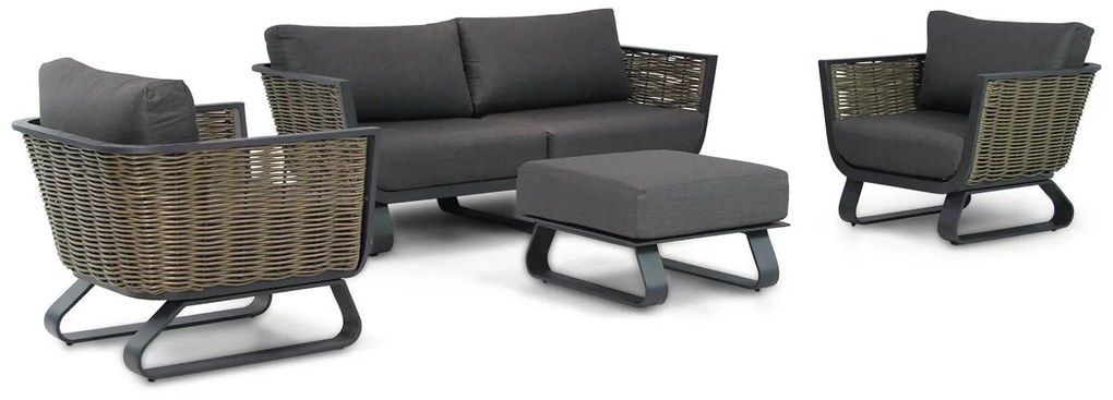 Stoel en Bank Loungeset 4 personen Aluminium/wicker Grijs  Santika Furniture Santika Tika