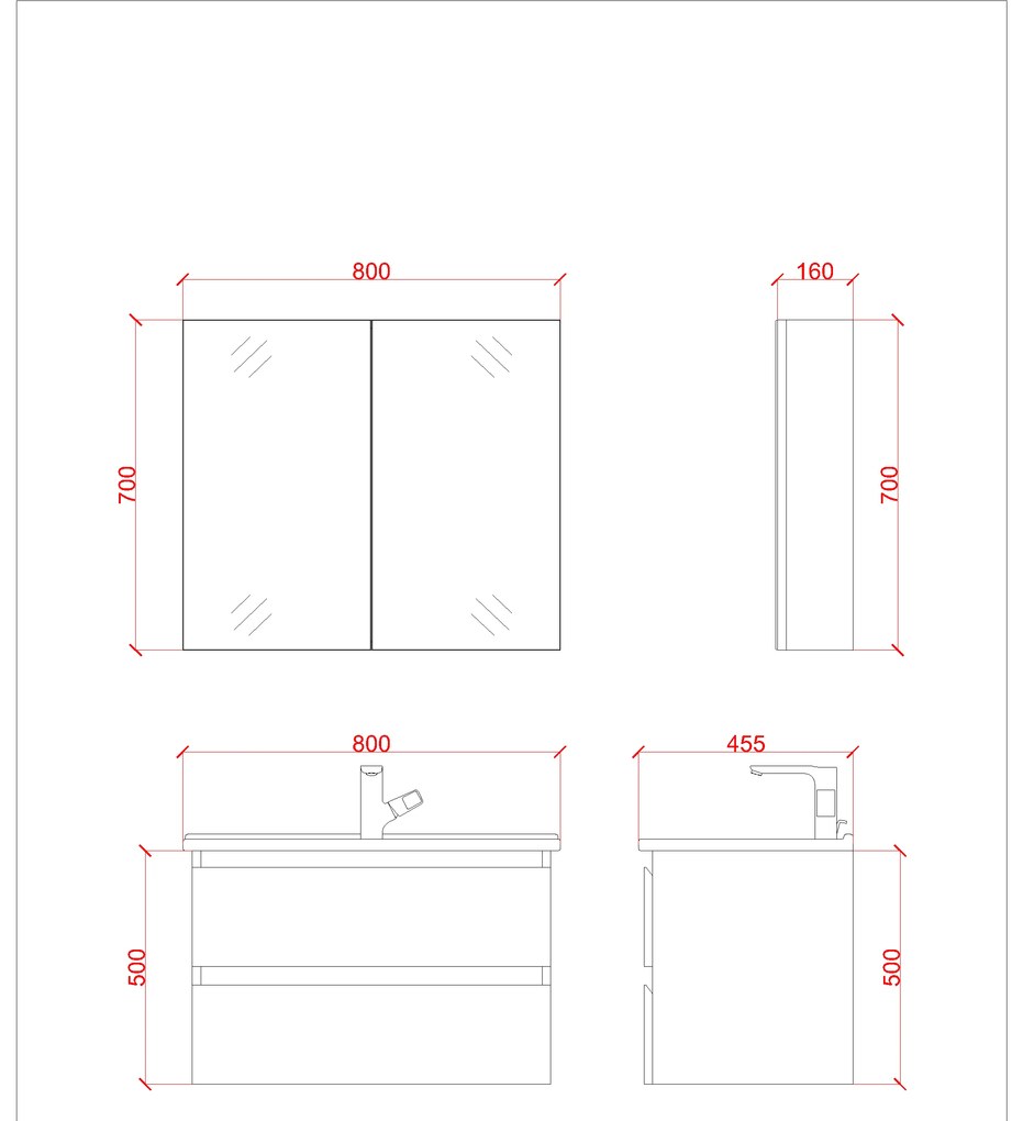 SaniGoods Sally badkamermeubel 80cm wit mat met Solid Surface wastafel rechthoek