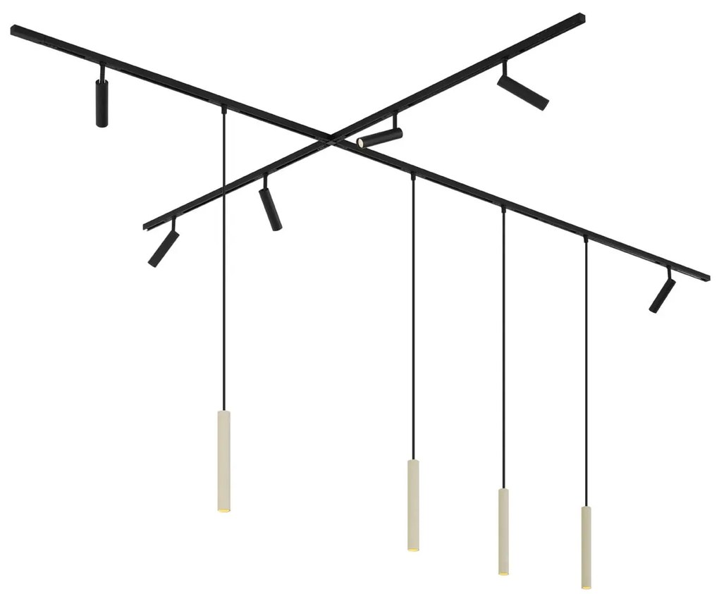 Modern railsysteem met 6 spots en 4 hanglampen beige met zwart 1-fase - Slimline Uzzy Keno