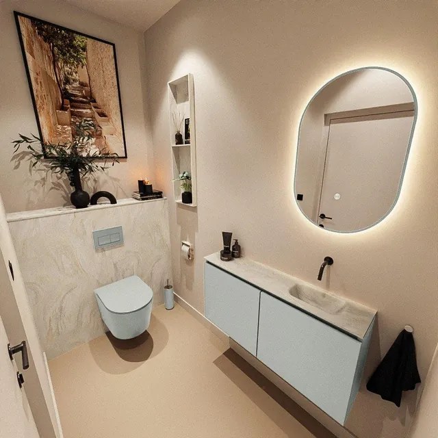 MONDIAZ TURE-DLUX 100cm toiletmeubel Greey. EDEN wastafel Ostra positie rechts. Zonder kraangat. TUREDX100GRER0OST