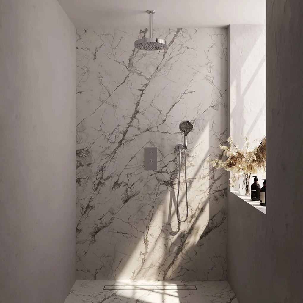 Brauer Stripe inbouw regendouche met 25cm hoofddouche, plafondarm en 3 standen handdouche set 18 chroom