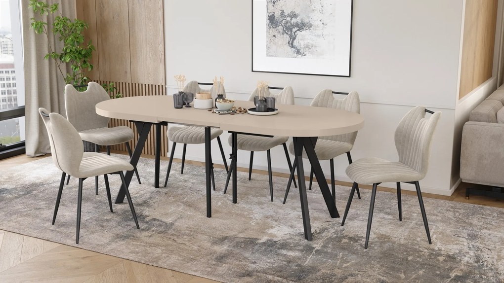 Mazzoni EXPANSO Kasjmier / zwarte poten - OVALE UITSCHUIFTAFEL 160-360 cm VOOR 16-18 PERSONEN