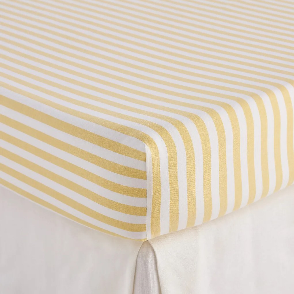 Hoeslaken katoen, omslag 30 cm, geweven-geverfde strepen, SOIZIC JAUNE