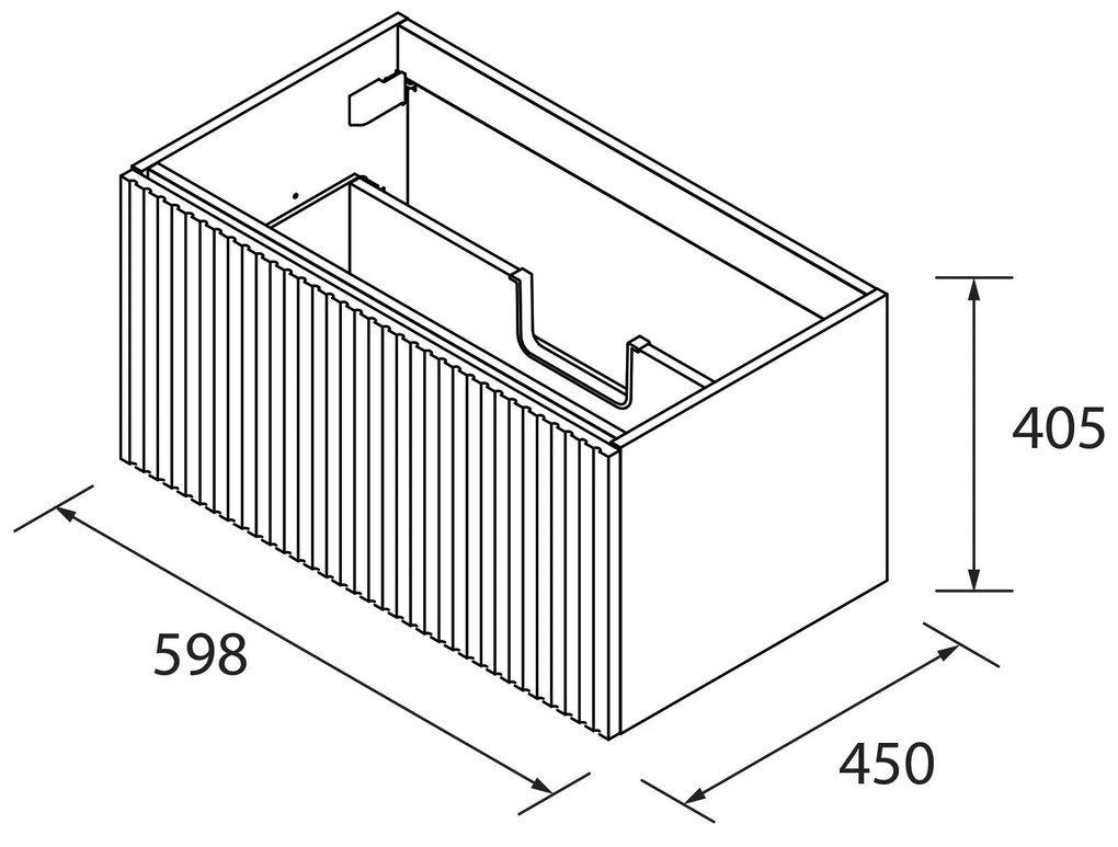 Muebles Raya badmeubel ribbelfront 60cm zwart mat met zwarte wastafel zonder kraangat