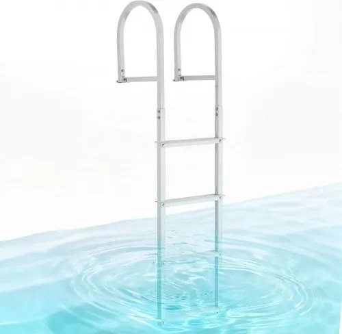 VEVOR Afneembare aanlegsteigerladder, bootladder met 4 antislip treden, brede pedalen en leuning, draagvermogen 227 kg, aluminiumlegering zwembadladder, toegangsladder voor aanlegsteigers, zwembaden, meren, jachten, zilver