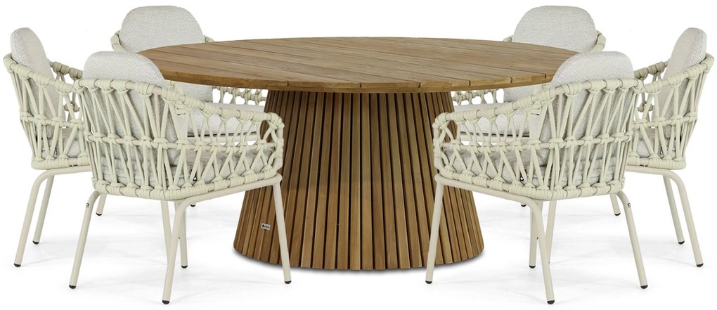 Tuinset Ronde Tuintafel 6 personen 180 cm Aluminium/rope Grijs Coco Barcelona/Fungo