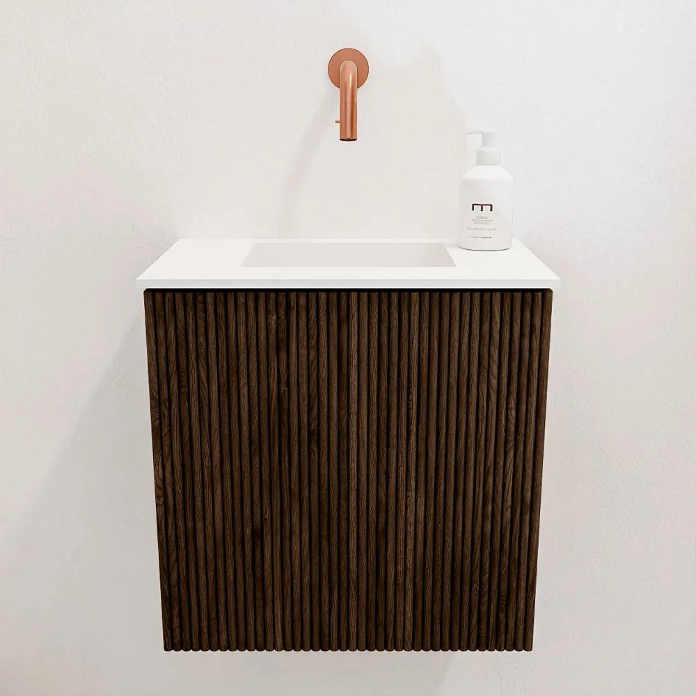 Mondiaz Joya 40cm toiletmeubel walnut met wastafel faye midden zonder kraangat talc