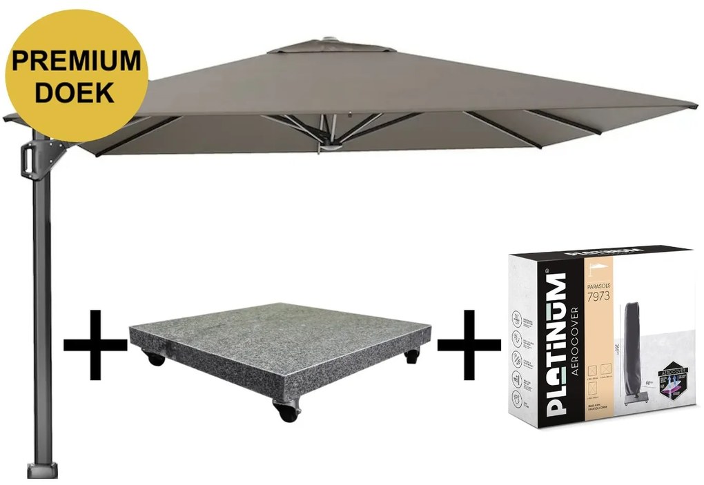 Beaufort premium zweefparasol 320x320 cm Havana met parasolvoet 120kg en hoes